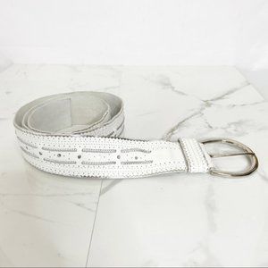 White Silver Genuine Leather  Belt L